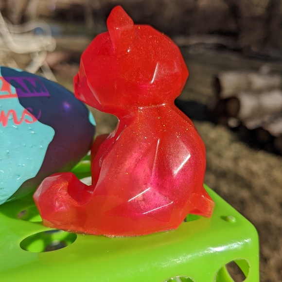 Sparkly Teddy Bear Sunset Pink Gold Shiny Resin Art Artisan Handmade - Picture 6 of 10